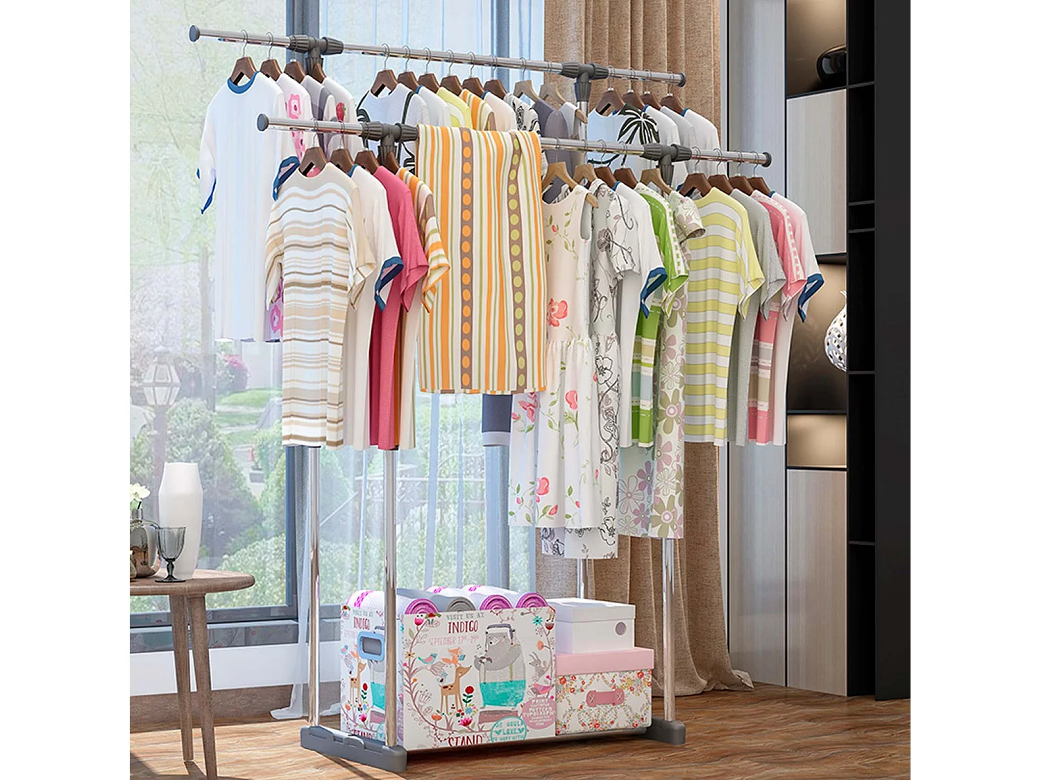 Portemanteau Double Extensible Donkey avec Porte-Chaussures Hebdo Argent 172x41x157cm Thinia Home