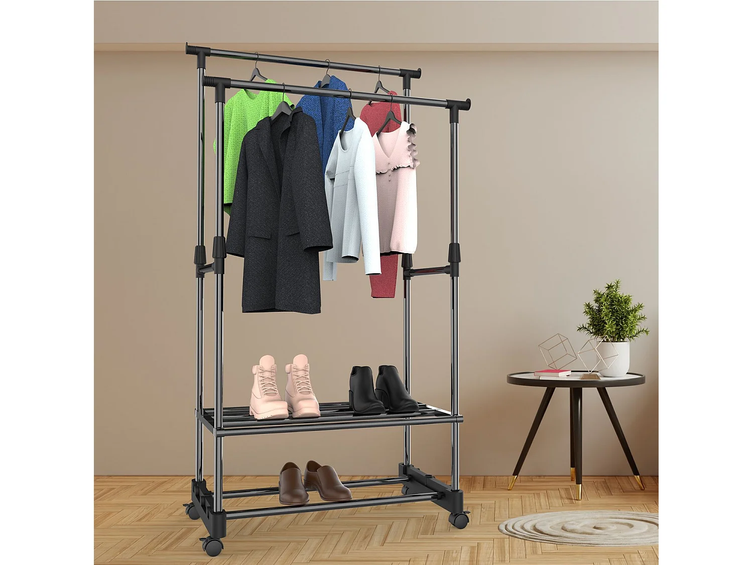 Portemanteau Double Donkey avec Porte-Chaussures Clado Gris 74x42x157cm Thinia Home