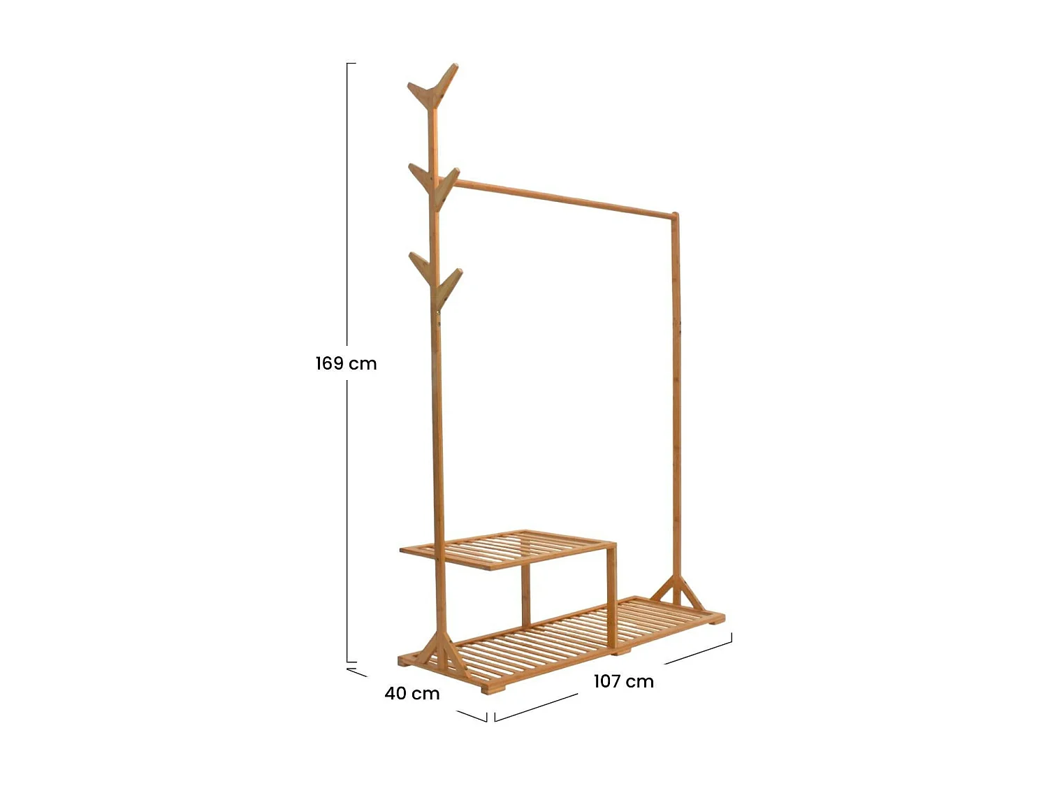 Porte-manteau, étagère à chaussures en bambou avec étagère 169x107x40cm O91