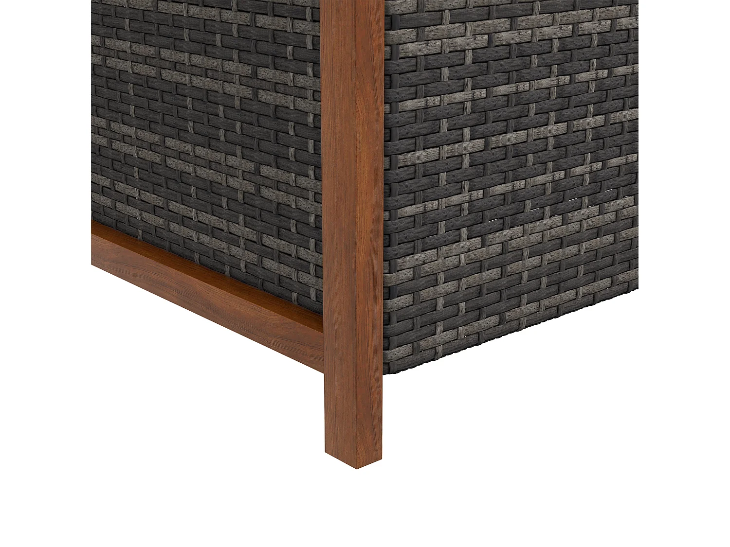 Banc coffre de jardin 2 en 1 - 2 places - coussin inclus - résine tressée grise piètement accoudoirs bois acacia