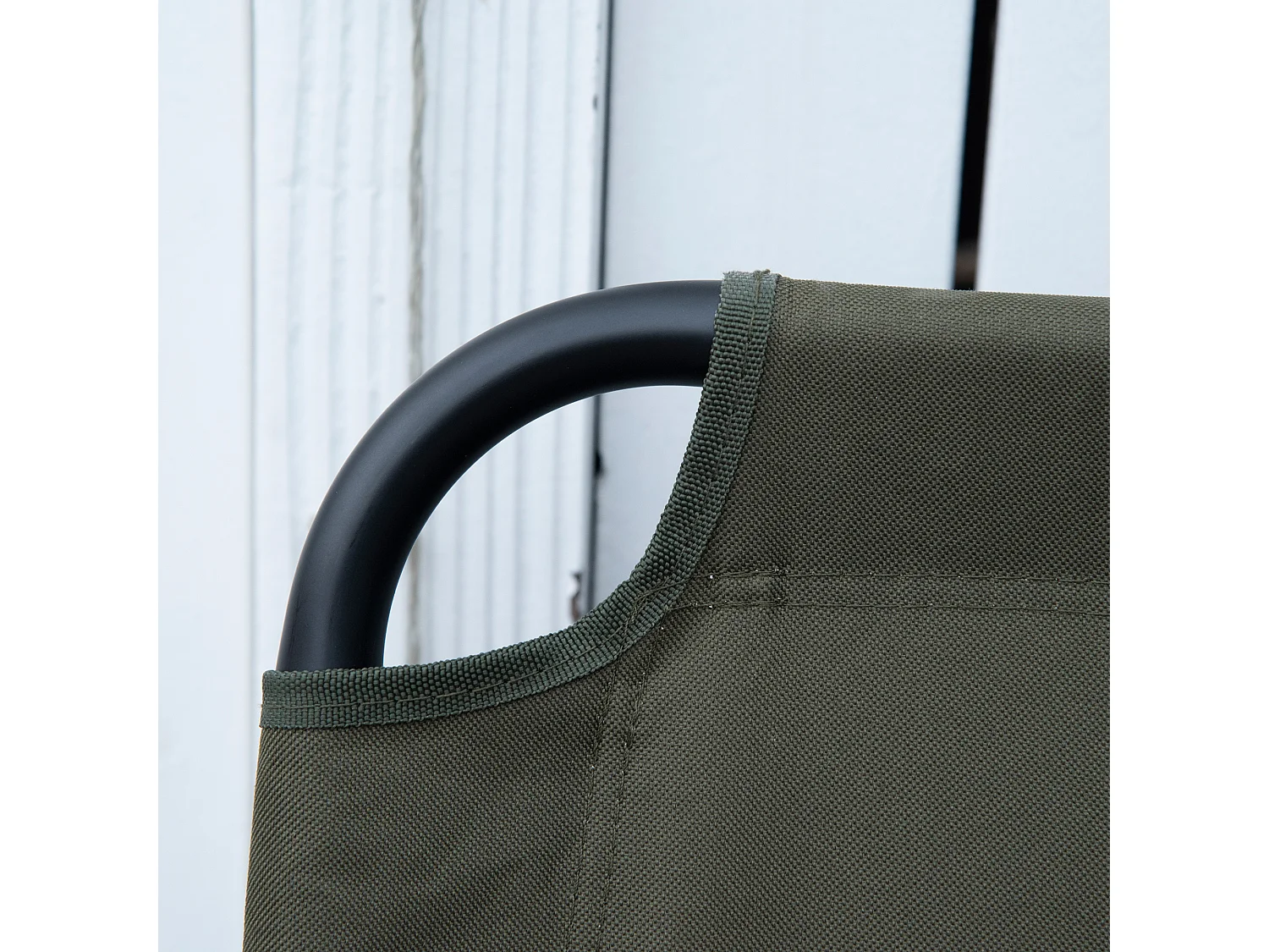 Banc 2 places pliable de camping - accoudoirs bois, porte-gobelets - acier noir Oxford vert