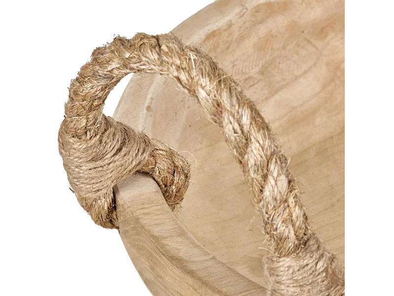 Grand bol 38 cm en bois de teck avec anses en corde de jute - ALAMO 02