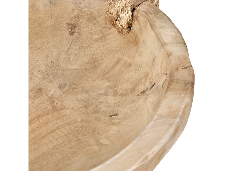 Grand bol 38 cm en bois de teck avec anses en corde de jute - ALAMO 02