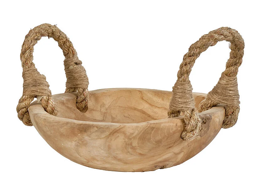 Petit bol 27 cm en bois de teck avec anses en corde de jute - ALAMO 01