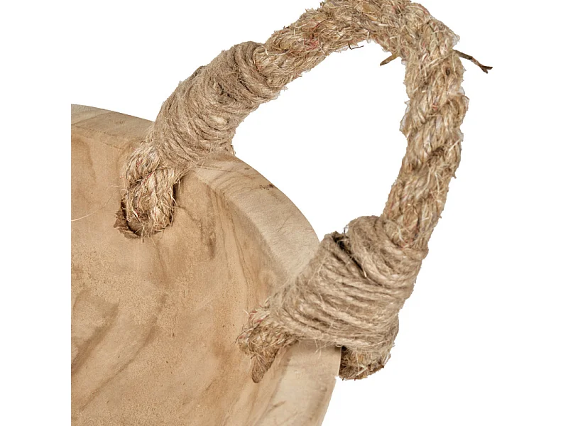 Petit bol 27 cm en bois de teck avec anses en corde de jute - ALAMO 01