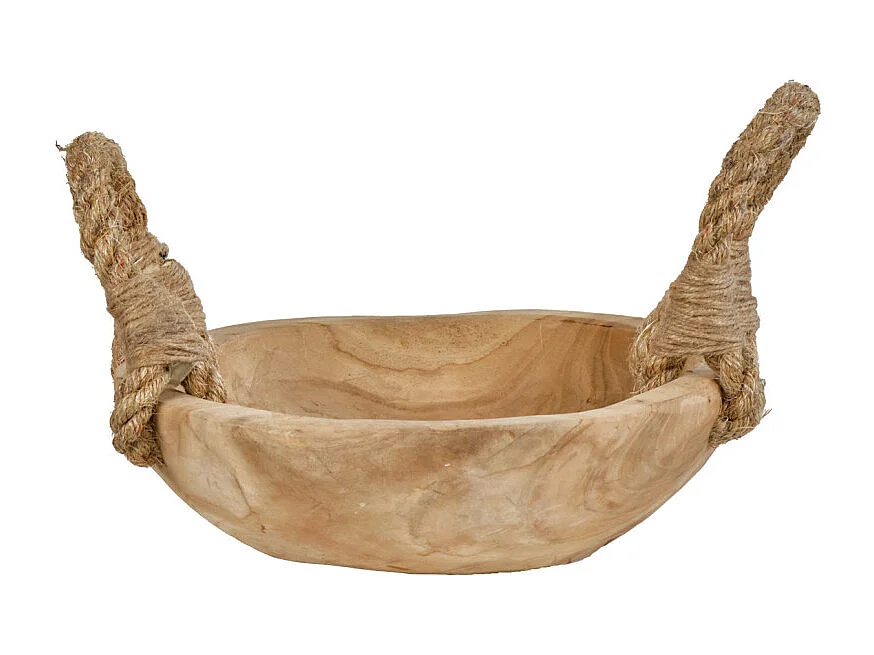 Petit bol 27 cm en bois de teck avec anses en corde de jute - ALAMO 01