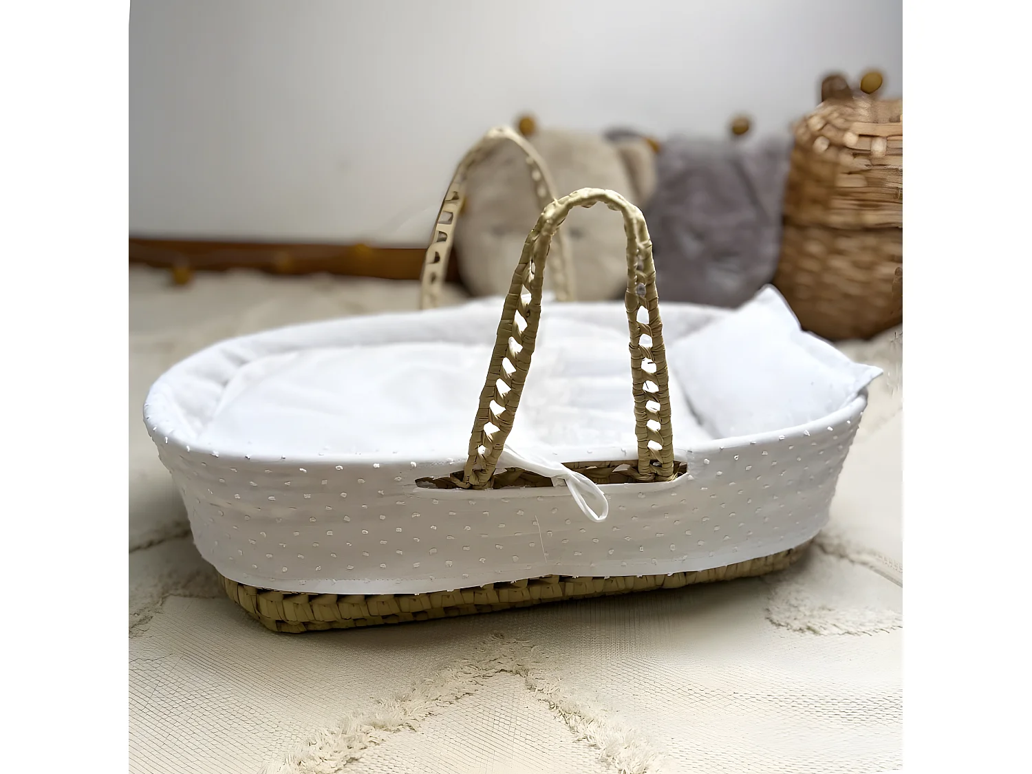 Nacelle pour Reborns palmier blanc 17x56x21cm