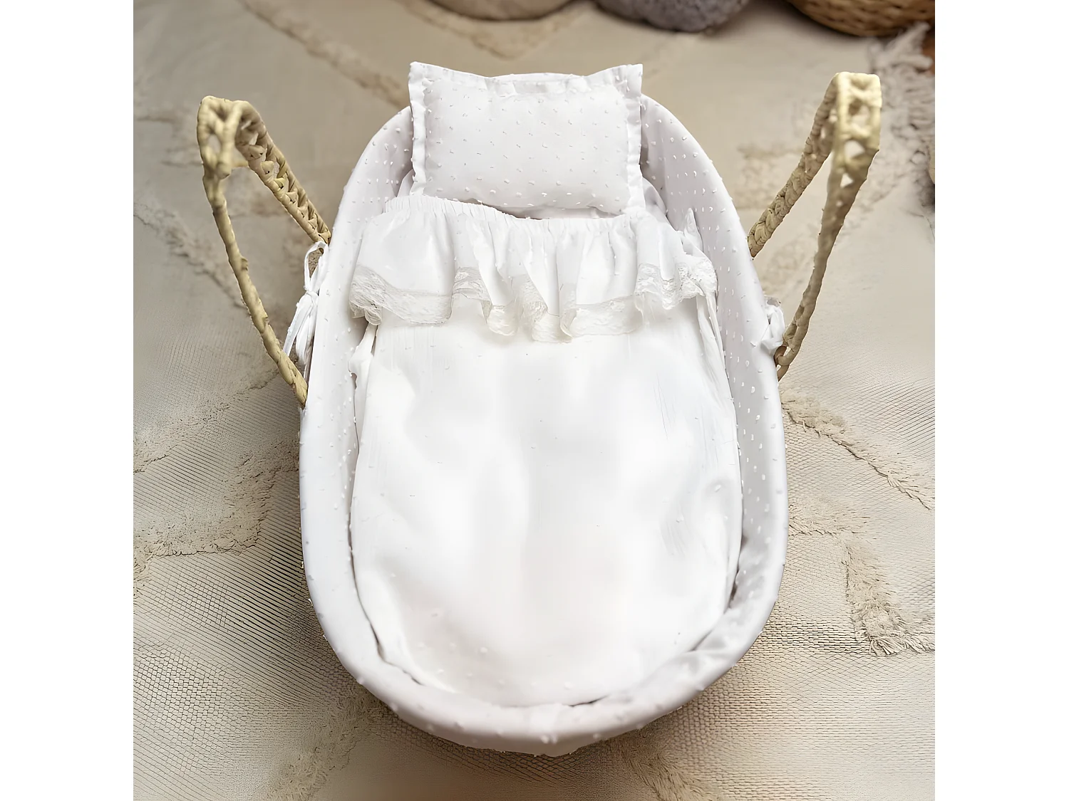 Nacelle pour Reborns palmier blanc 17x56x21cm