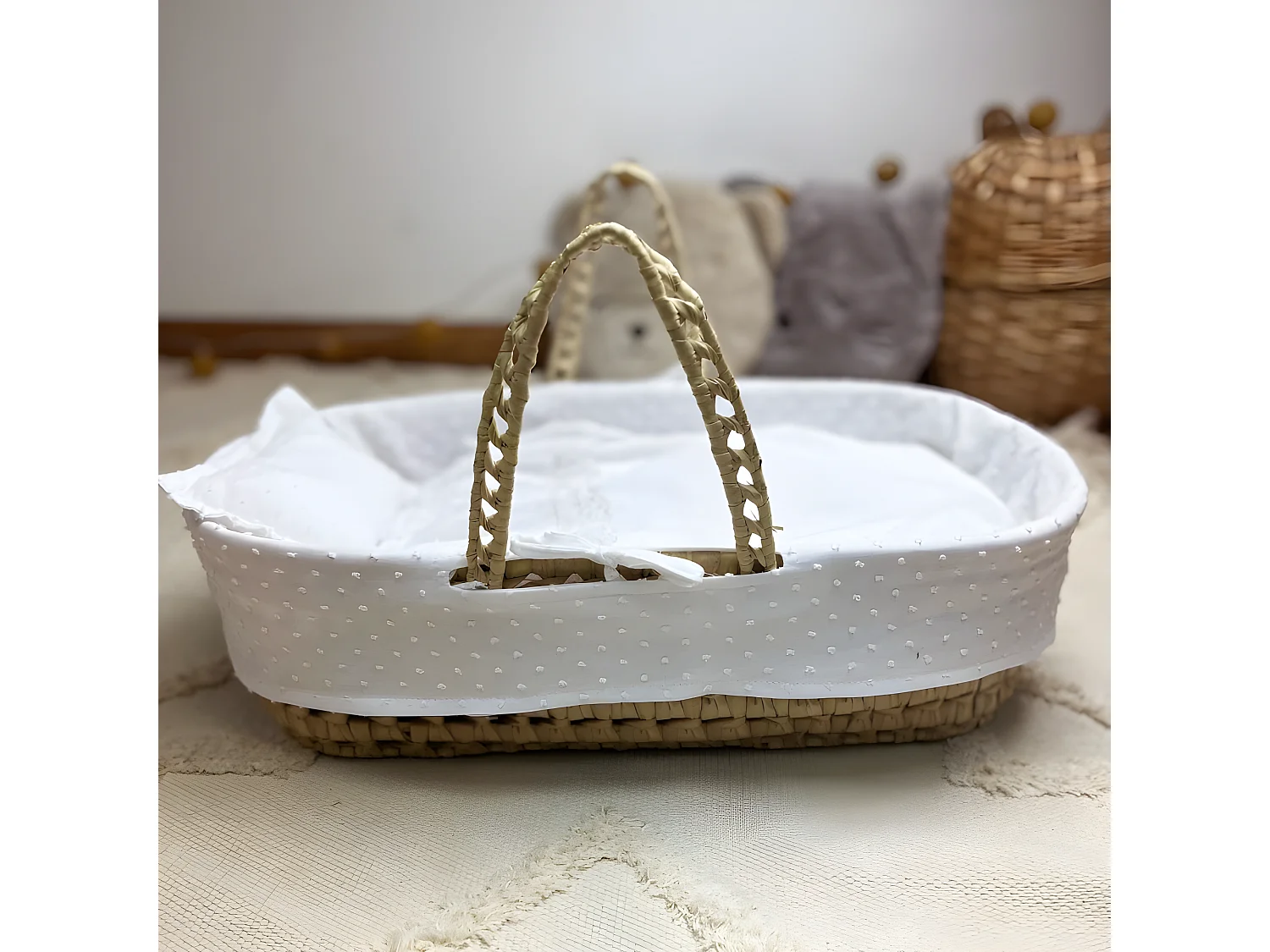 Nacelle pour Reborns palmier blanc 17x56x21cm