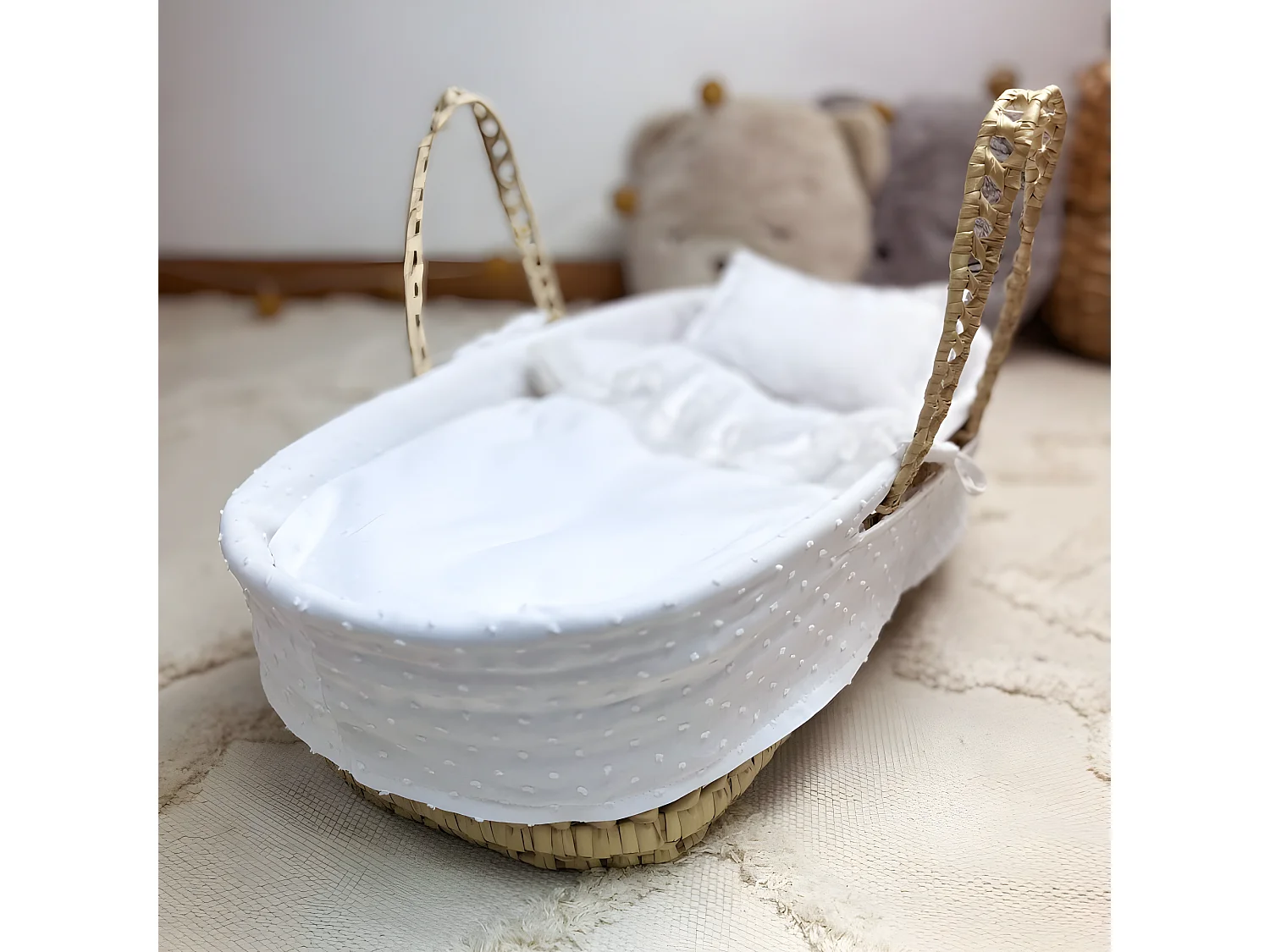 Cesta porta bebé in palma bianca 17x56x21cm