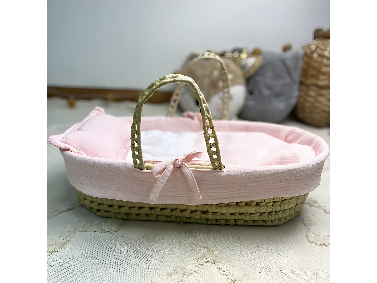 Cesta porta bebé in palma rosa 17x56x21cm