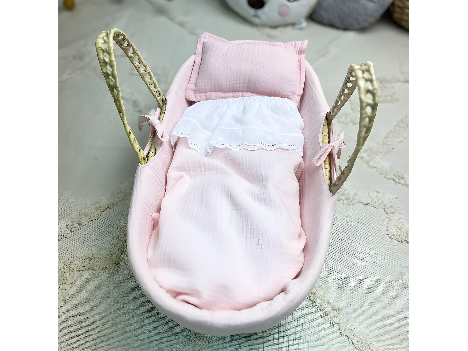 Cesta porta bebé in palma rosa 17x56x21cm