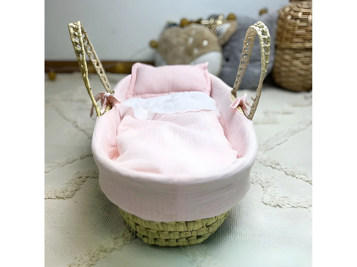 Cesta porta bebé in palma rosa 17x56x21cm