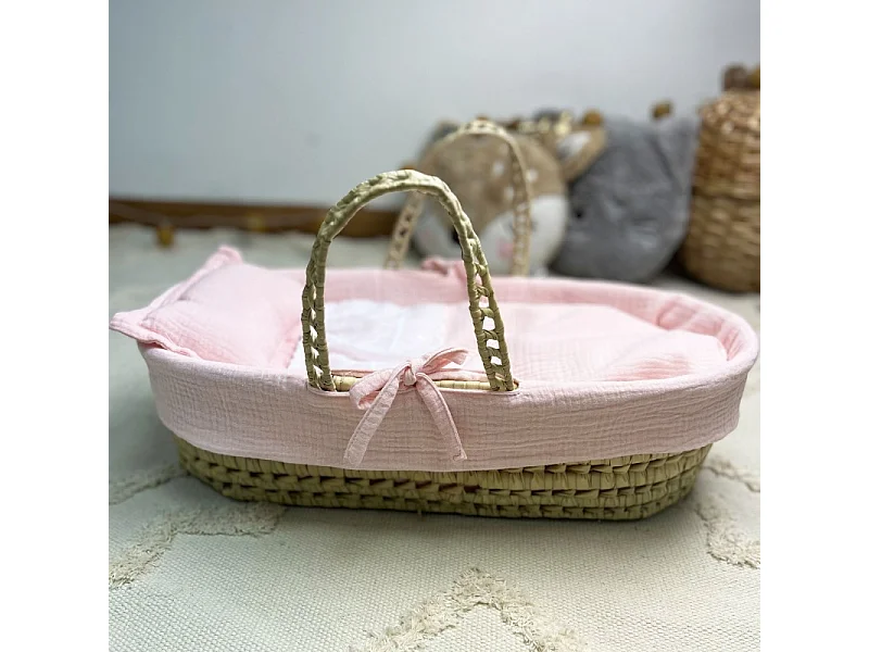 Cesta porta bebé in palma rosa 17x56x21cm