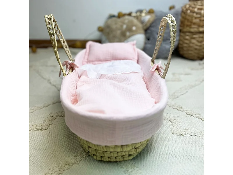 Cesta porta bebé in palma rosa 17x56x21cm