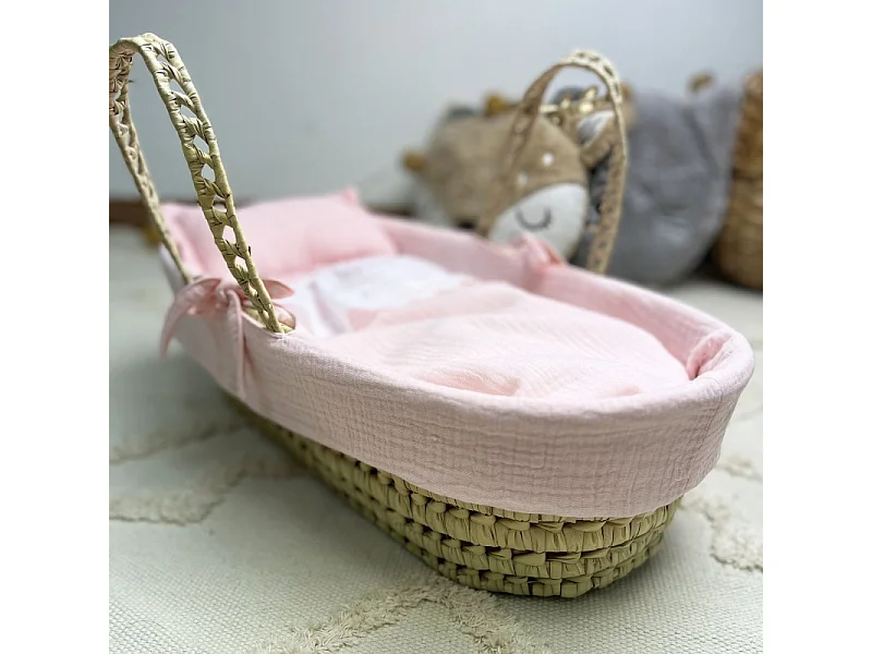 Cesta porta bebé in palma rosa 17x56x21cm