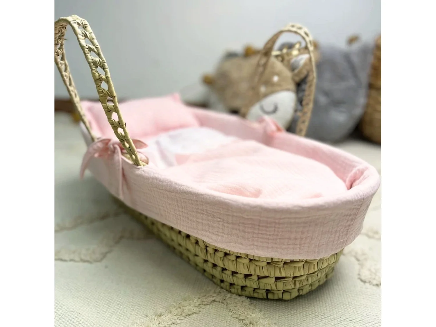 Cesta porta bebé in palma rosa 17x56x21cm