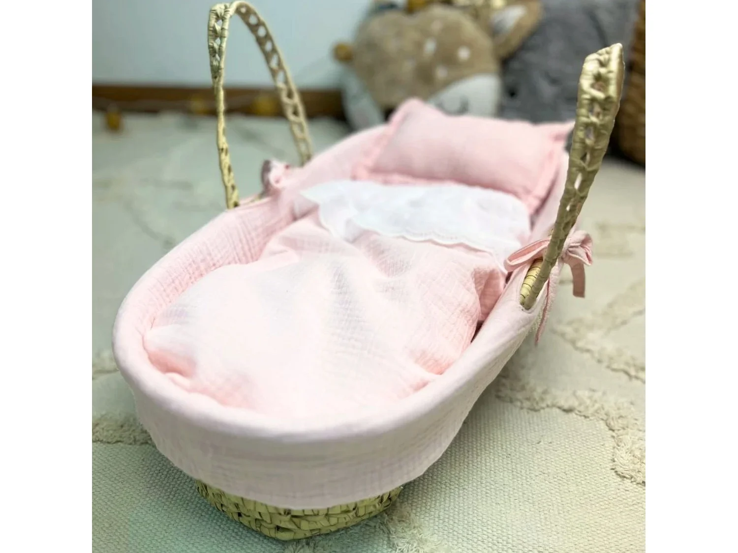 Cesta porta bebé in palma rosa 17x56x21cm