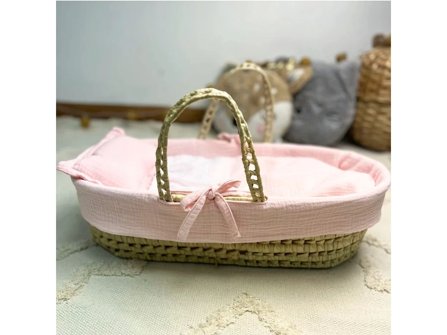 Cesta porta bebé in palma rosa 17x56x21cm