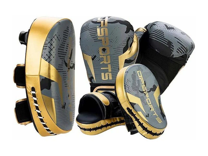 Set d'entrainement de boxe gris et or Arena Gants de 10 oz