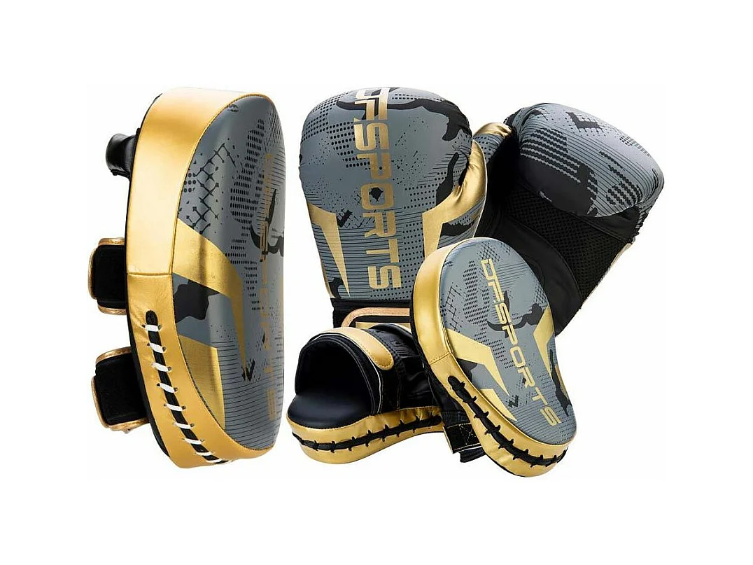 Set d'entrainement de boxe gris et or Arena Gants de 12 oz