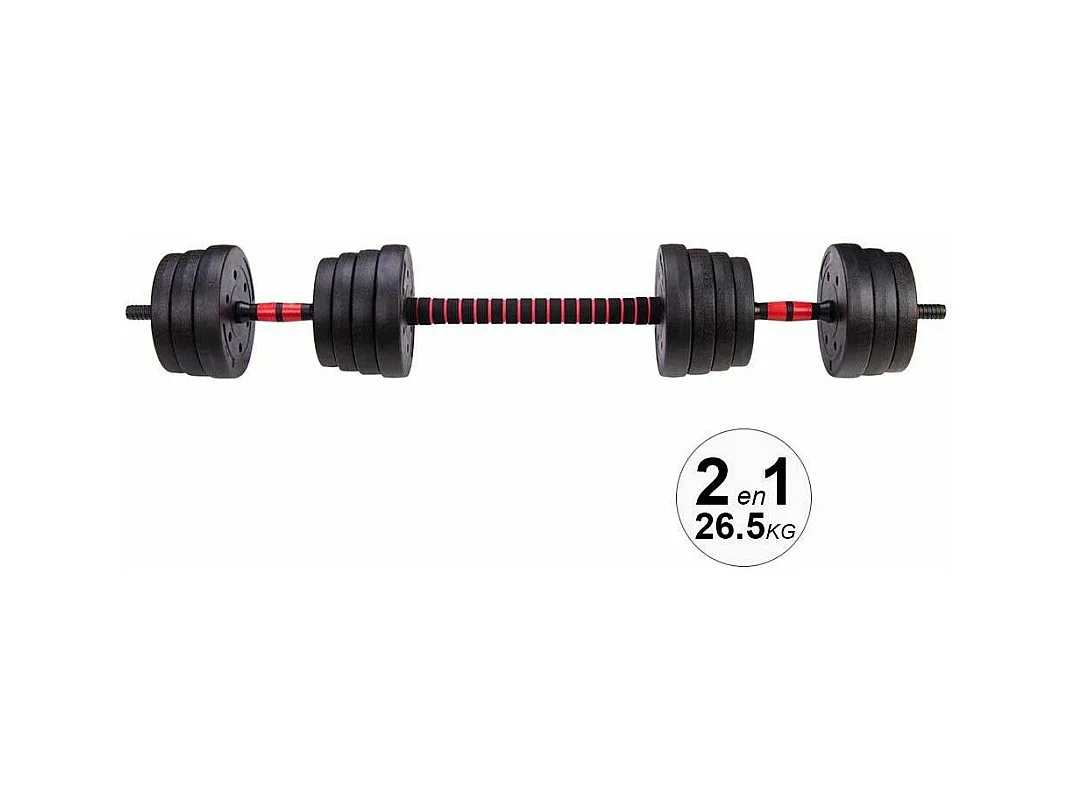 Haltères modulables 2 en 1 avec barre d'extension 26.5 kgs