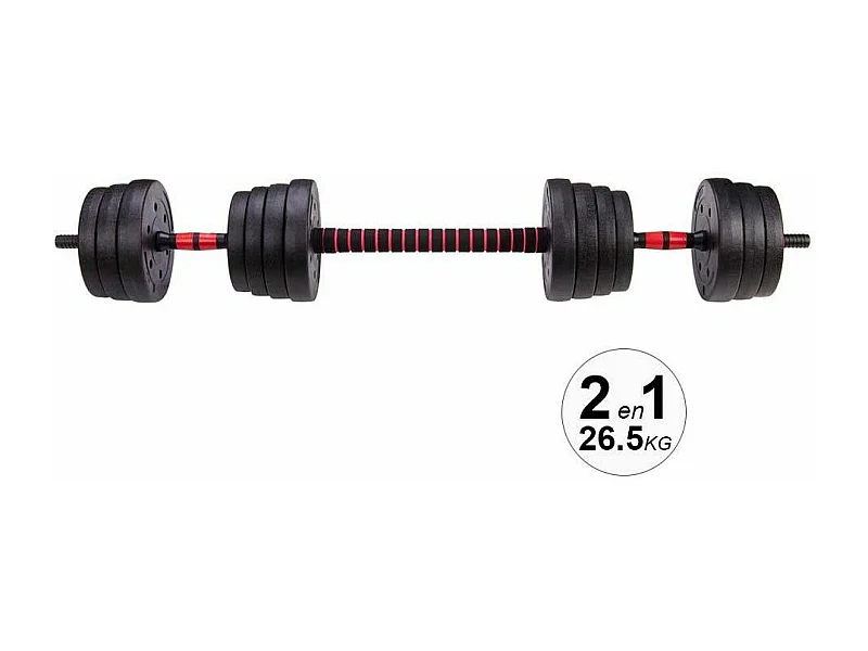 Haltères modulables 2 en 1 avec barre d'extension 26.5 kgs