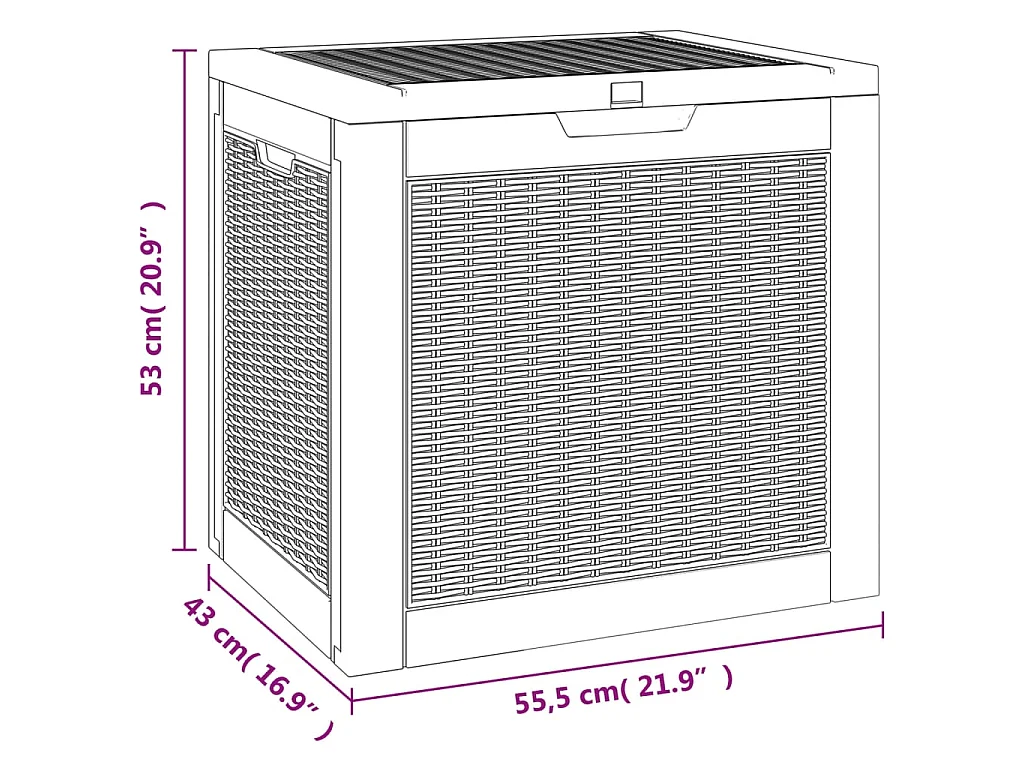 Caixa de arrumação p/ jardim 55,5x43x53 cm polipropileno preto