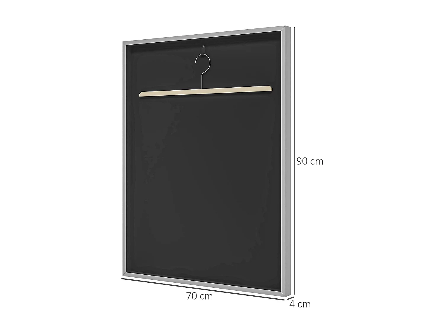 Frame box T-frame cadre aluminium pour maillot porte acrylique doublure interne feutre 70 x 90 cm argent