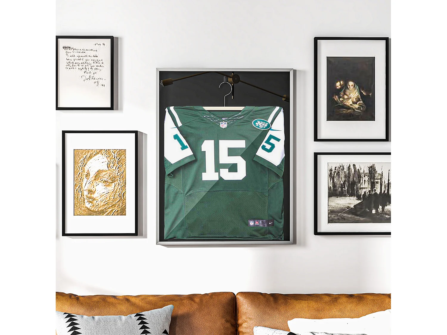 Frame box T-frame cadre aluminium pour maillot porte acrylique doublure interne feutre 70 x 90 cm argent