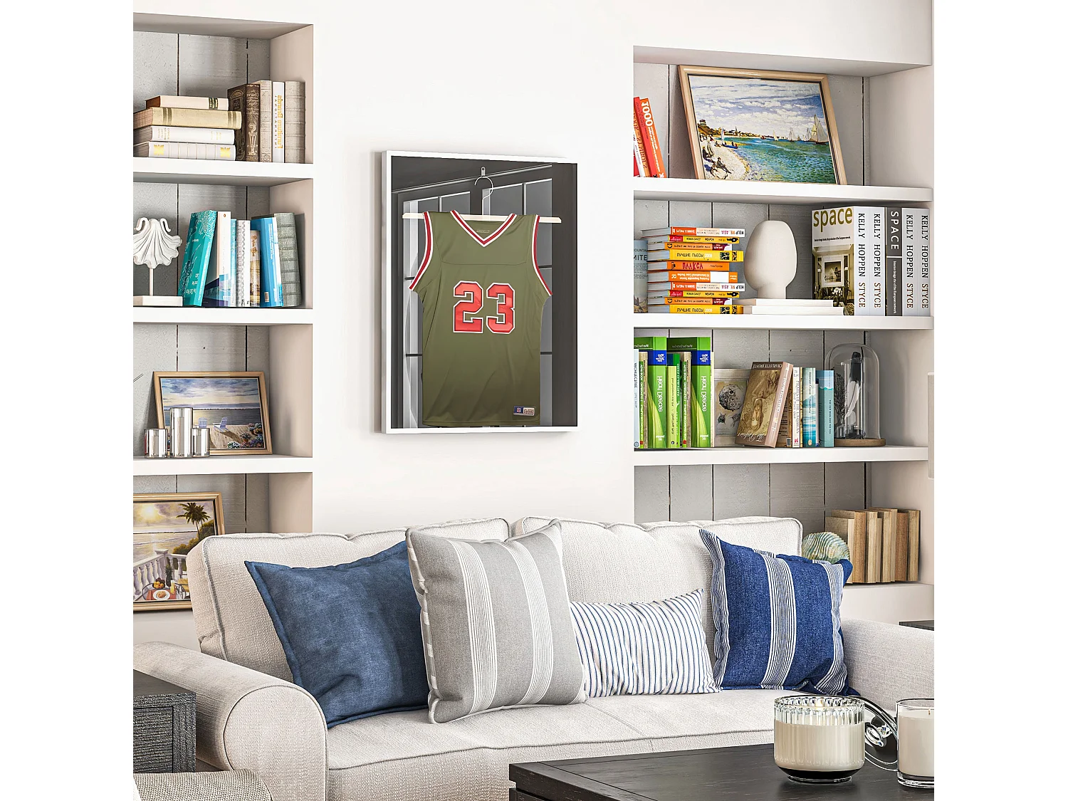 Frame box T-frame cadre aluminium pour maillot porte acrylique doublure interne feutre 70 x 90 cm argent