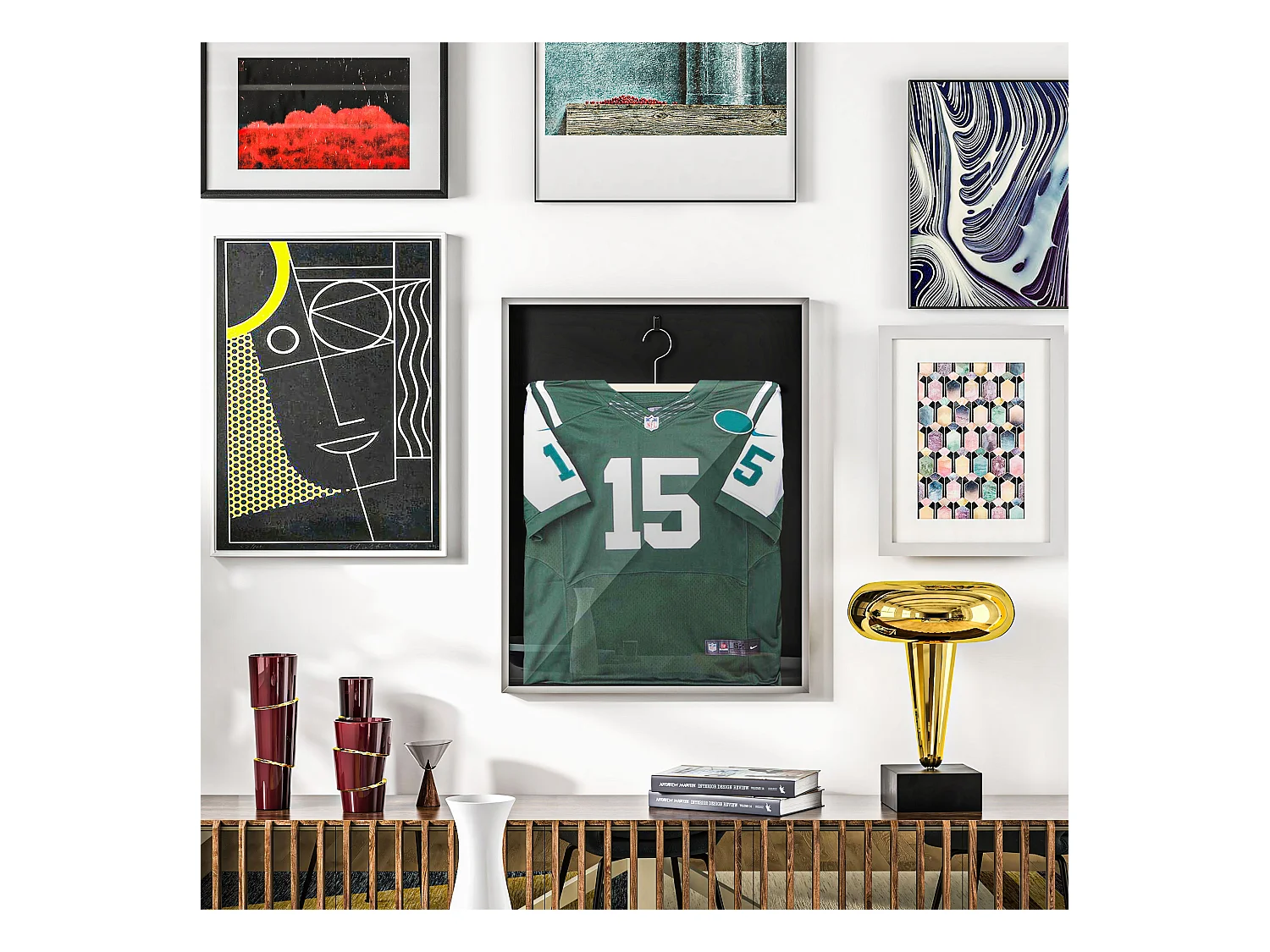 Frame box T-frame cadre aluminium pour maillot porte acrylique doublure interne feutre 70 x 90 cm argent