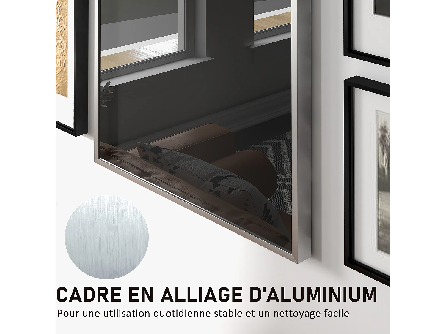 Frame box T-frame cadre aluminium pour maillot porte acrylique doublure interne feutre 70 x 90 cm argent