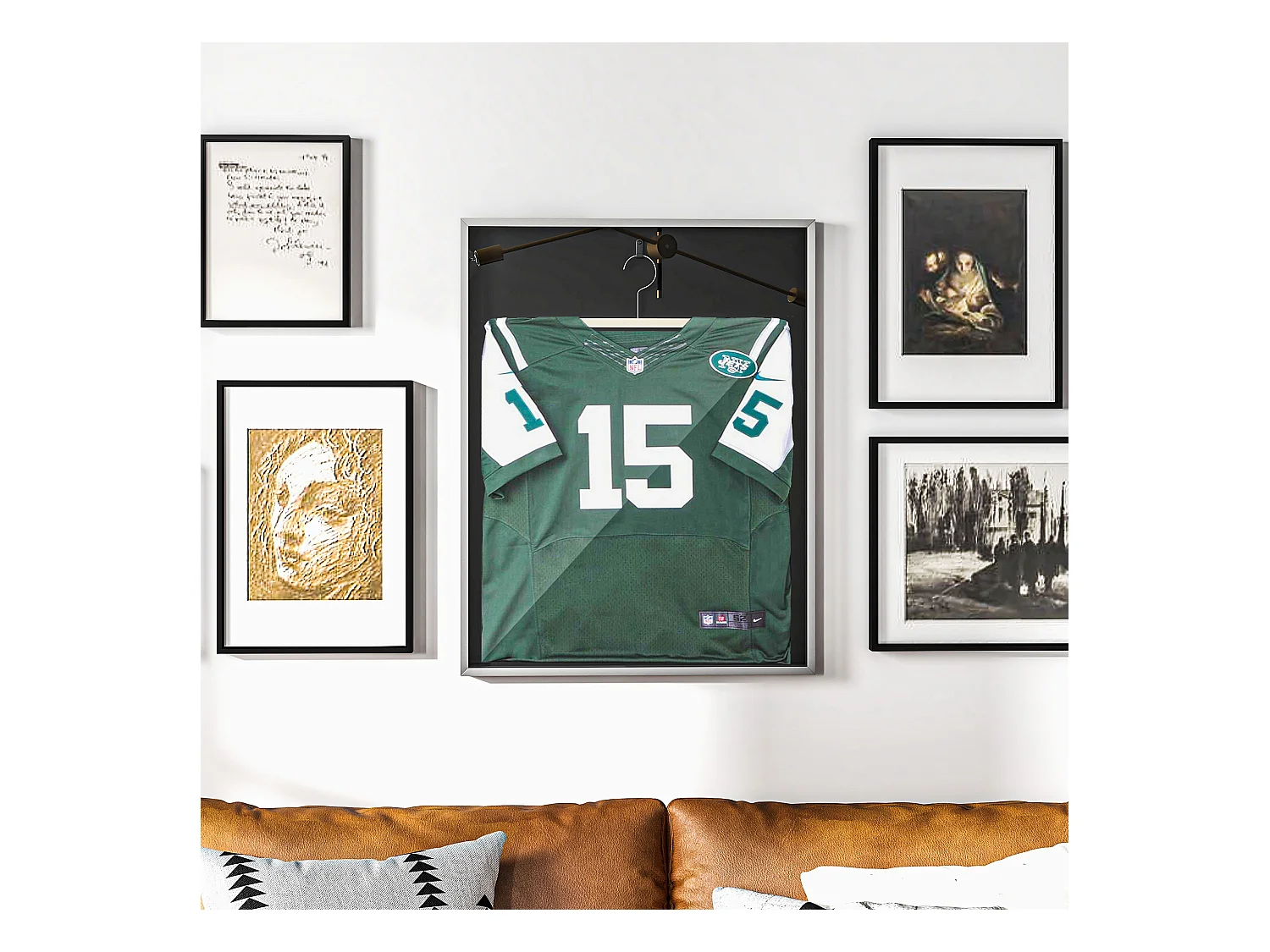 Frame box T-frame cadre aluminium pour maillot porte acrylique doublure interne feutre 70 x 90 cm argent