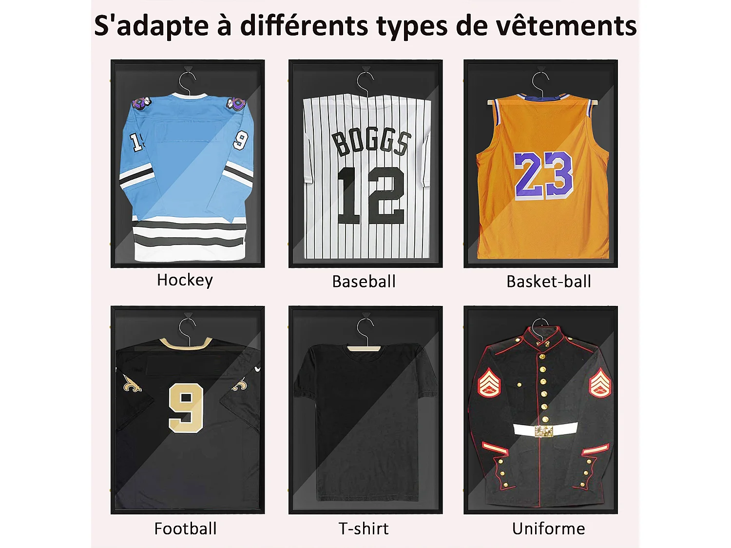 Frame box T-frame cadre aluminium pour maillot porte acrylique doublure interne feutre 60 x 80 cm noir