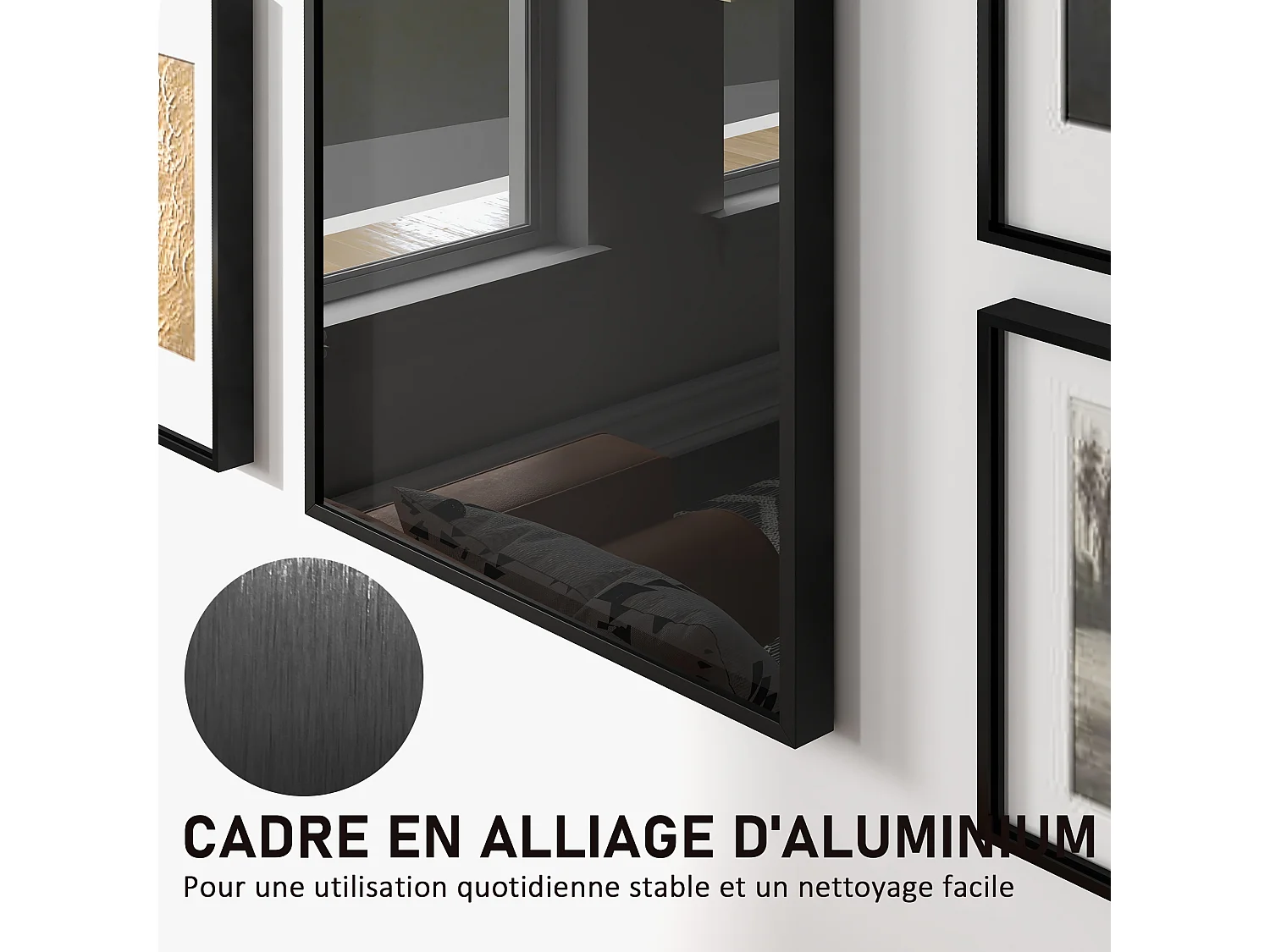 Frame box T-frame cadre aluminium pour maillot porte acrylique doublure interne feutre 60 x 80 cm noir