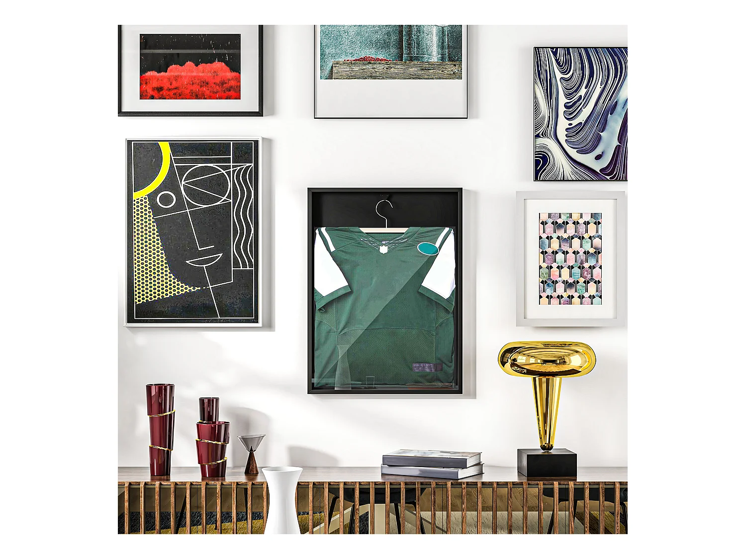 Frame box T-frame cadre aluminium pour maillot porte acrylique doublure interne feutre 60 x 80 cm noir