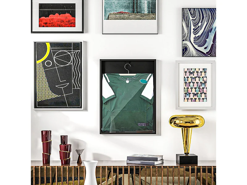 Frame box T-frame cadre aluminium pour maillot porte acrylique doublure interne feutre 60 x 80 cm noir