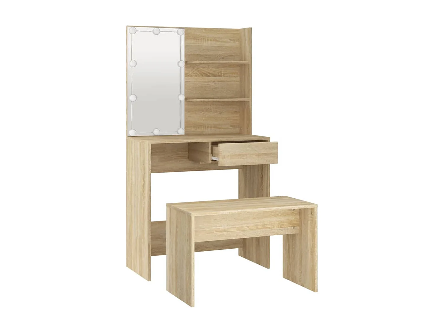 Conjunto toucador c/ LEDs madeira processada carvalho sonoma