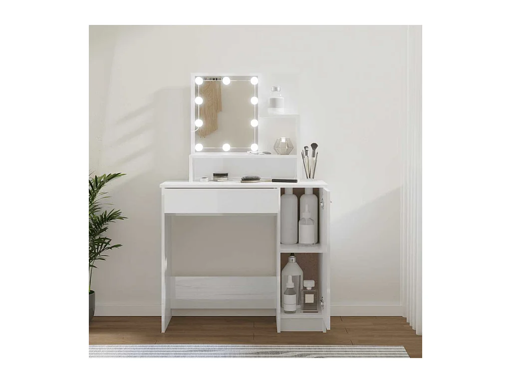 Kaptafel met LED-verlichting 86,5x35x136 cm hoogglans wit