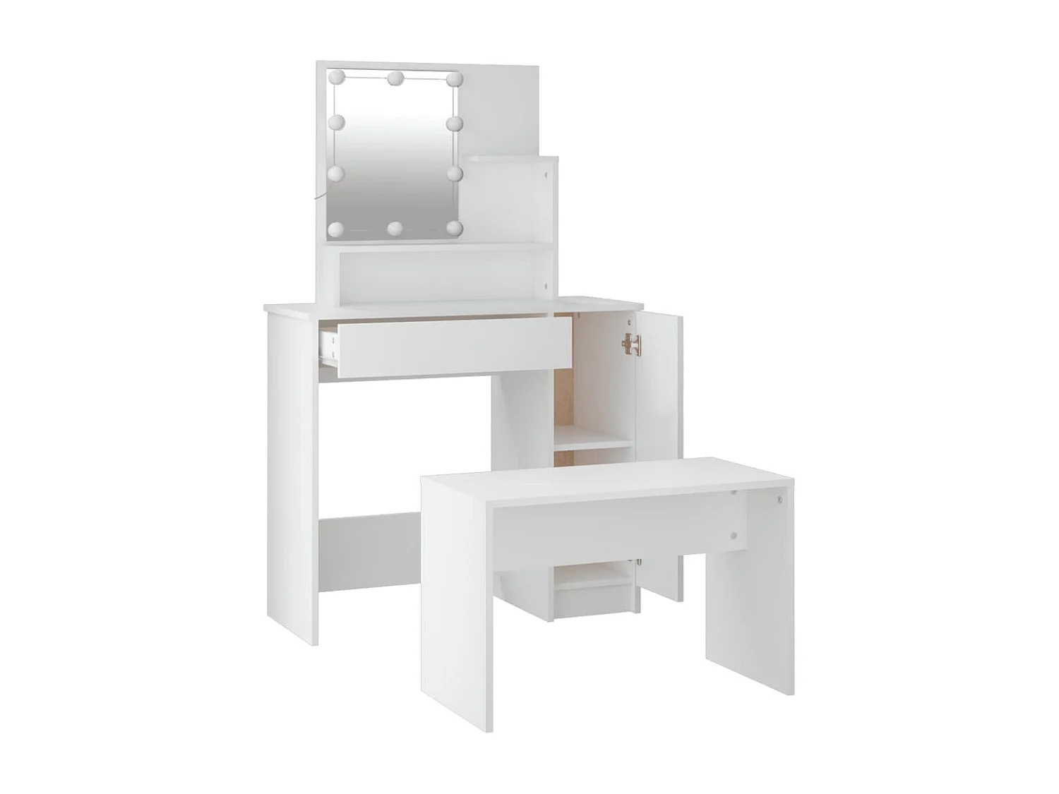 Juego de tocador con LED madera contrachapada blanco