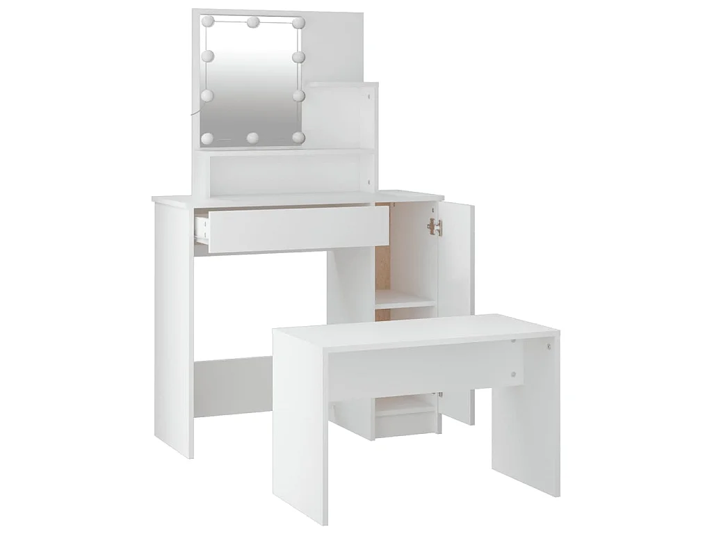 Conjunto toucador c/ LEDs madeira processada branco