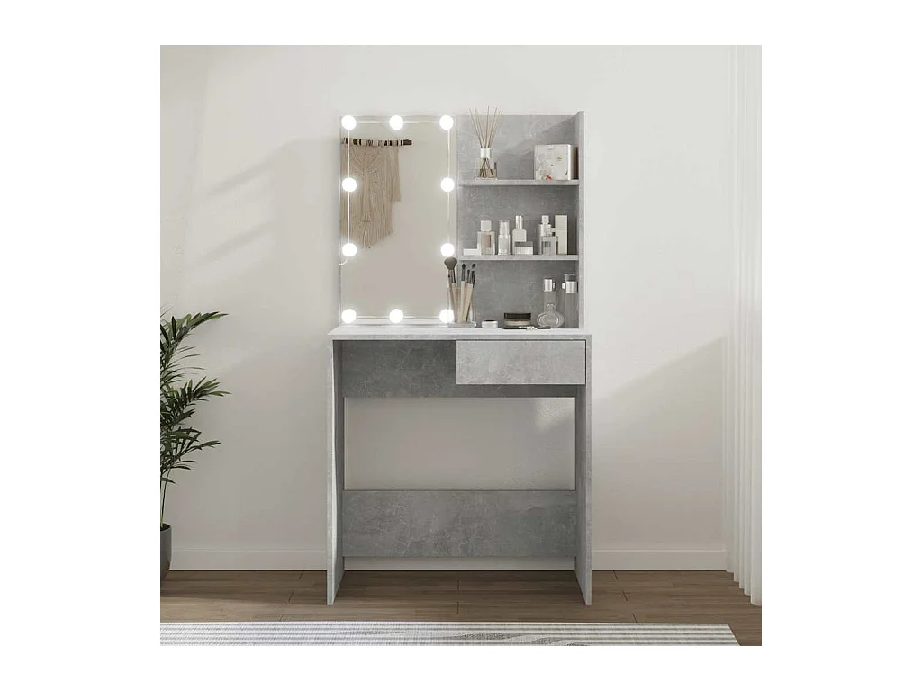 Schminktisch mit LED Betongrau 74,5x40x141 cm
