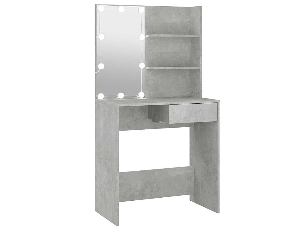Schminktisch mit LED Betongrau 74,5x40x141 cm