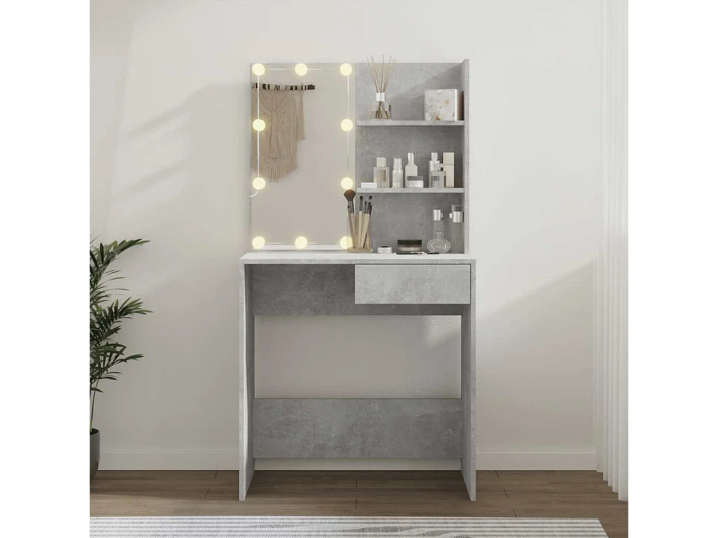 Schminktisch mit LED Betongrau 74,5x40x141 cm