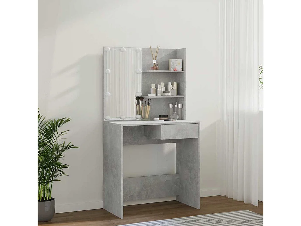 Schminktisch mit LED Betongrau 74,5x40x141 cm