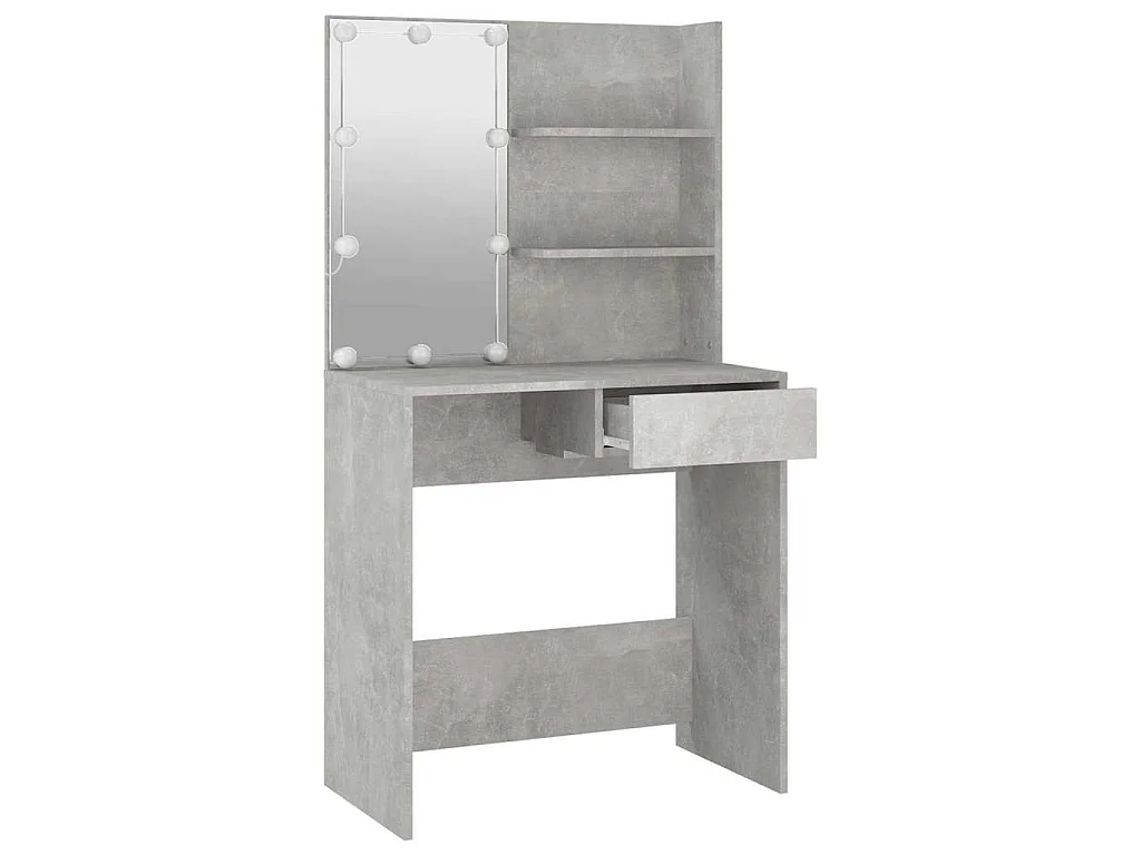 Schminktisch mit LED Betongrau 74,5x40x141 cm