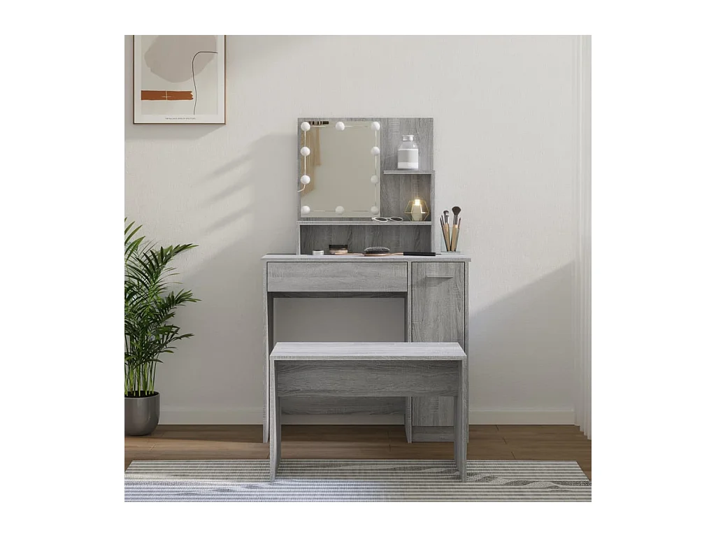 Ensemble de coiffeuse avec LED Sonoma gris Bois d'ingénierie