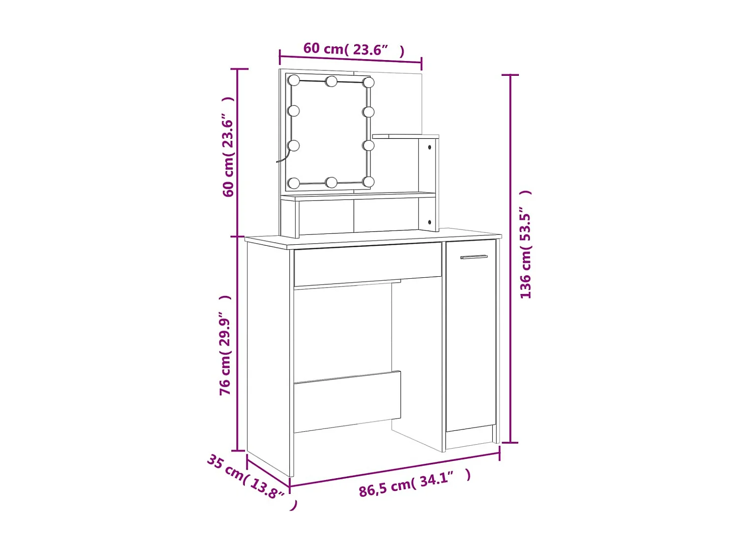 Ensemble de coiffeuse avec LED Sonoma gris Bois d'ingénierie