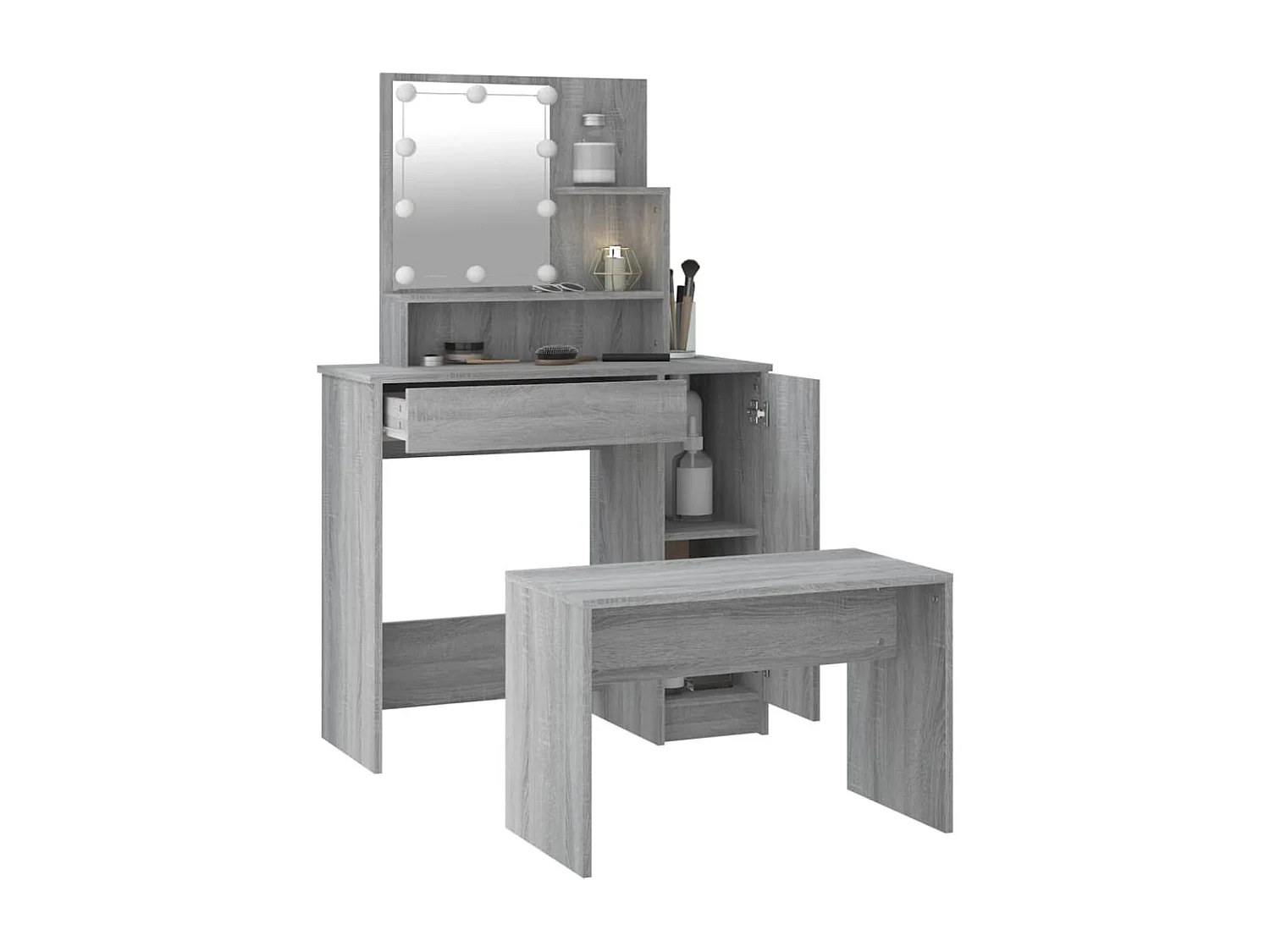 Ensemble de coiffeuse avec LED Sonoma gris Bois d'ingénierie